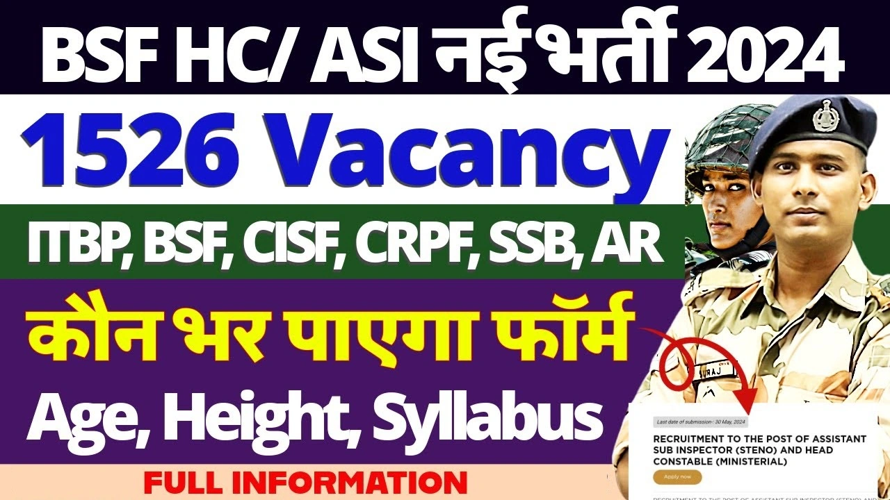 BSF HC & ASI Recruitment 2024 Notification (OUT) 1526 Sarkari Result